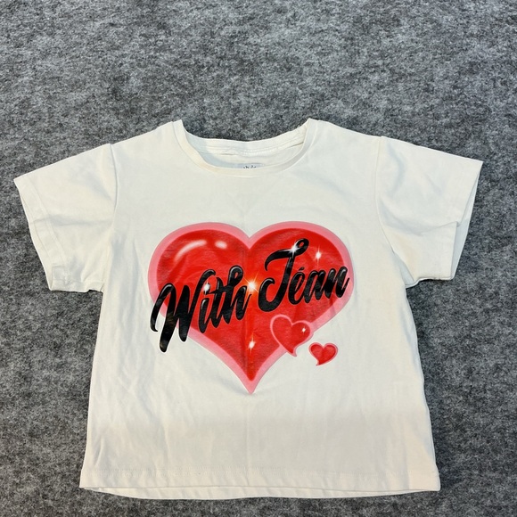 With Jean Tops - With Jean White Tee with Red Heart Graphic Size S